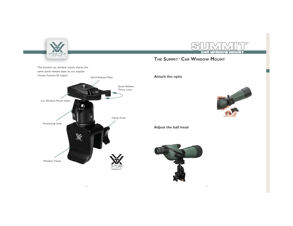Summit | Vortex Optics SUMMIT CAR WINDOW MOUNT User Manual | Page 2 / 3