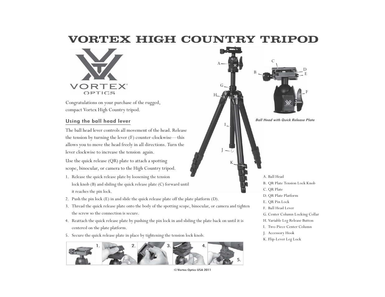 Vortex Optics HIGH COUNTRY TRIPOD User Manual | 2 pages