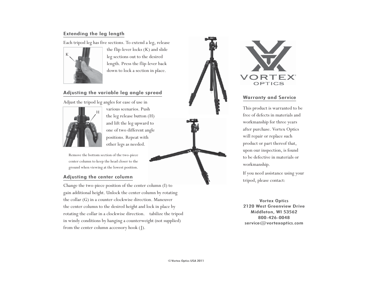 Vortex Optics HIGH COUNTRY TRIPOD User Manual | Page 2 / 2