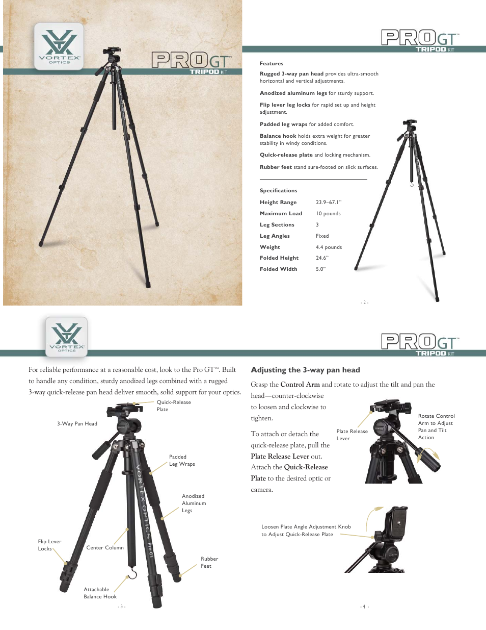 Vortex Optics PRO GT TRIPOD User Manual | 2 pages