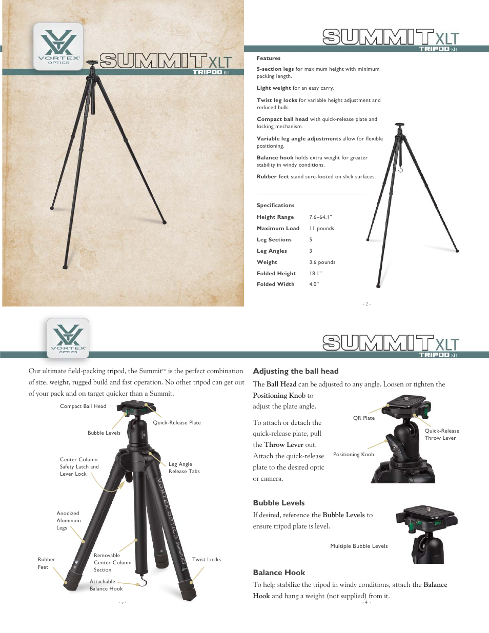 Vortex Optics SUMMIT XLT TRIPOD User Manual | 2 pages