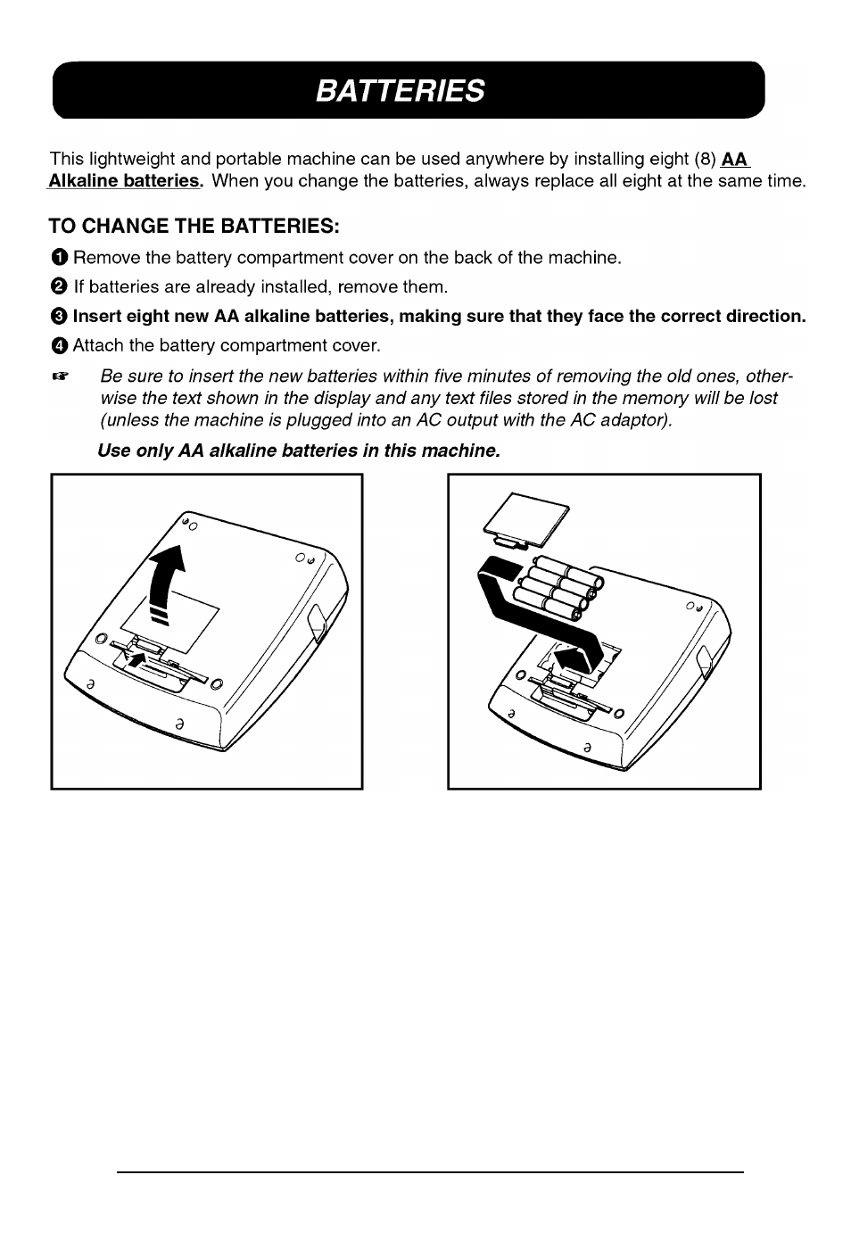 Batteries | Brother P-TOUCH 530 User Manual | Page 15 / 210