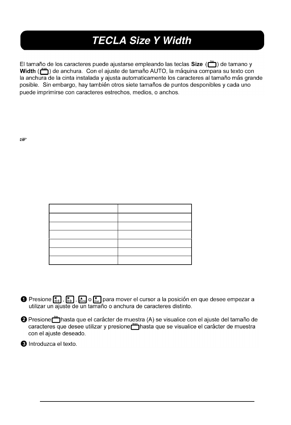 Tecla side y width | Brother P-TOUCH 530 User Manual | Page 185 / 210