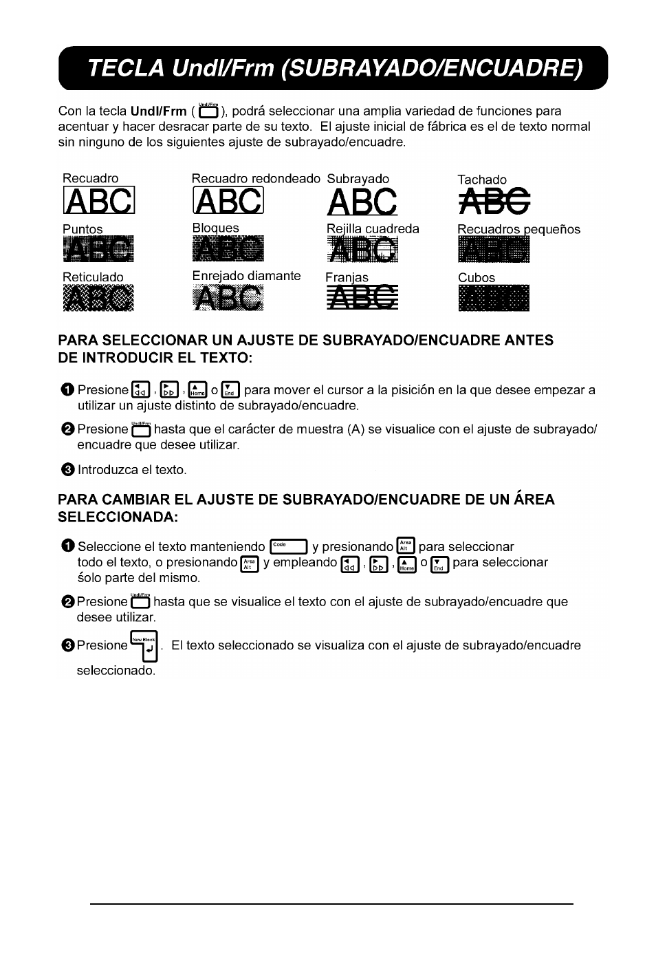 Tecla undl/frm | Brother P-TOUCH 530 User Manual | Page 188 / 210