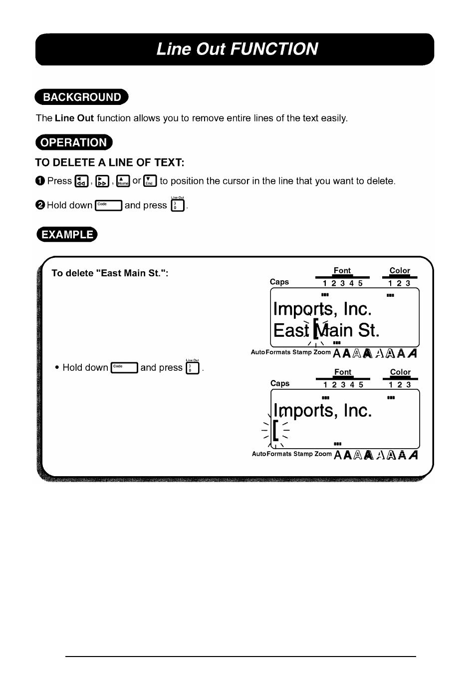 Line out function | Brother P-TOUCH 530 User Manual | Page 76 / 210