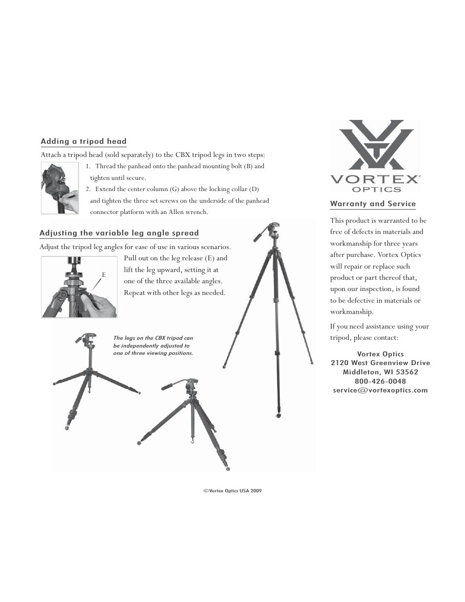 Vortex Optics CBX TACTICAL TRIPOD KIT User Manual | Page 2 / 2