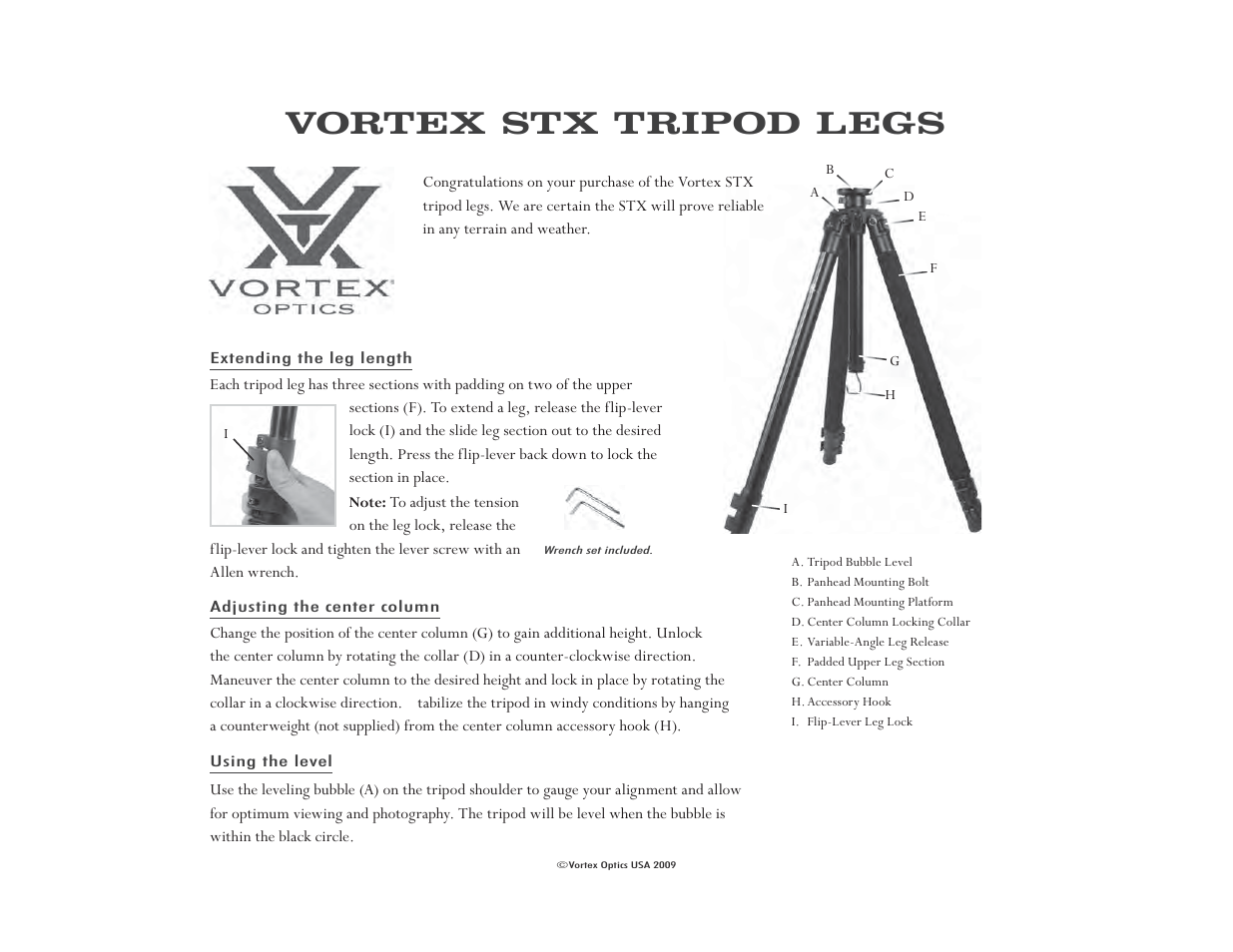 Vortex Optics STX TRIPOD KIT - WITH RC 128 HEAD User Manual | 2 pages