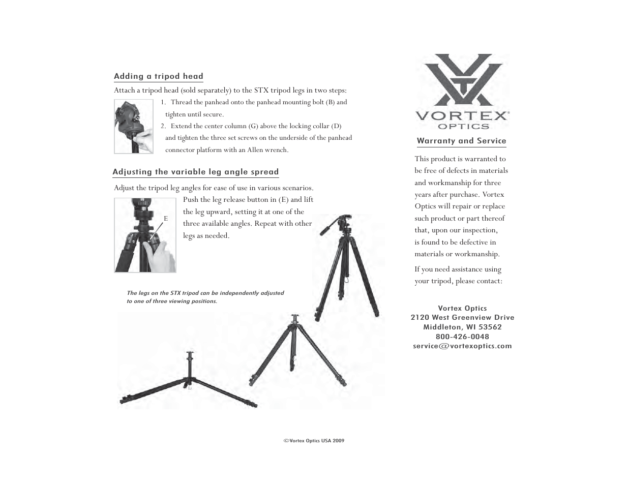 Vortex Optics STX TRIPOD KIT - WITH RC 128 HEAD User Manual | Page 2 / 2