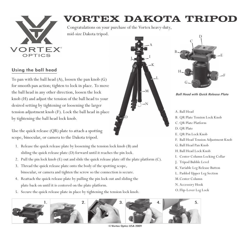 Vortex Optics DAKOTA TACTICAL TRIPOD KIT User Manual | 2 pages