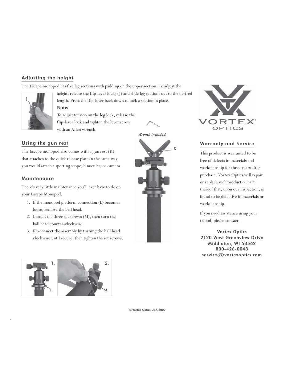 Vortex Optics ESCAPE MONOPOD User Manual | Page 2 / 2