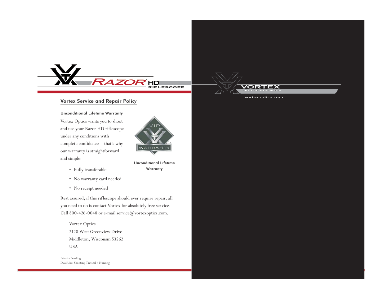 Vortex Optics RAZOR HD 1-4X24 (MOA) - CQMR-1 MOA User Manual | Page 12 / 12