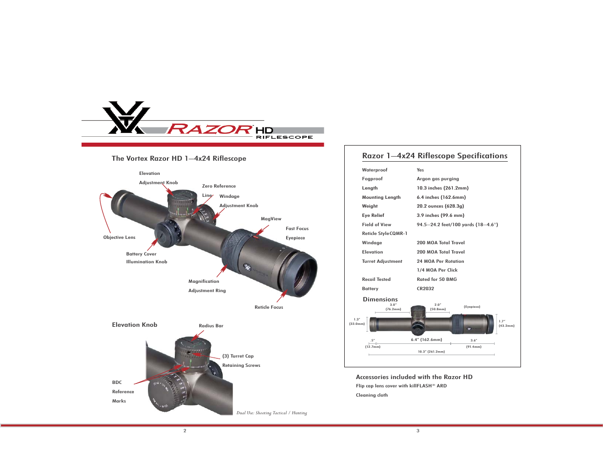 Razor 1–4x24 riflescope specifications | Vortex Optics RAZOR HD 1-4X24 (MOA) - CQMR-1 MOA User Manual | Page 2 / 12