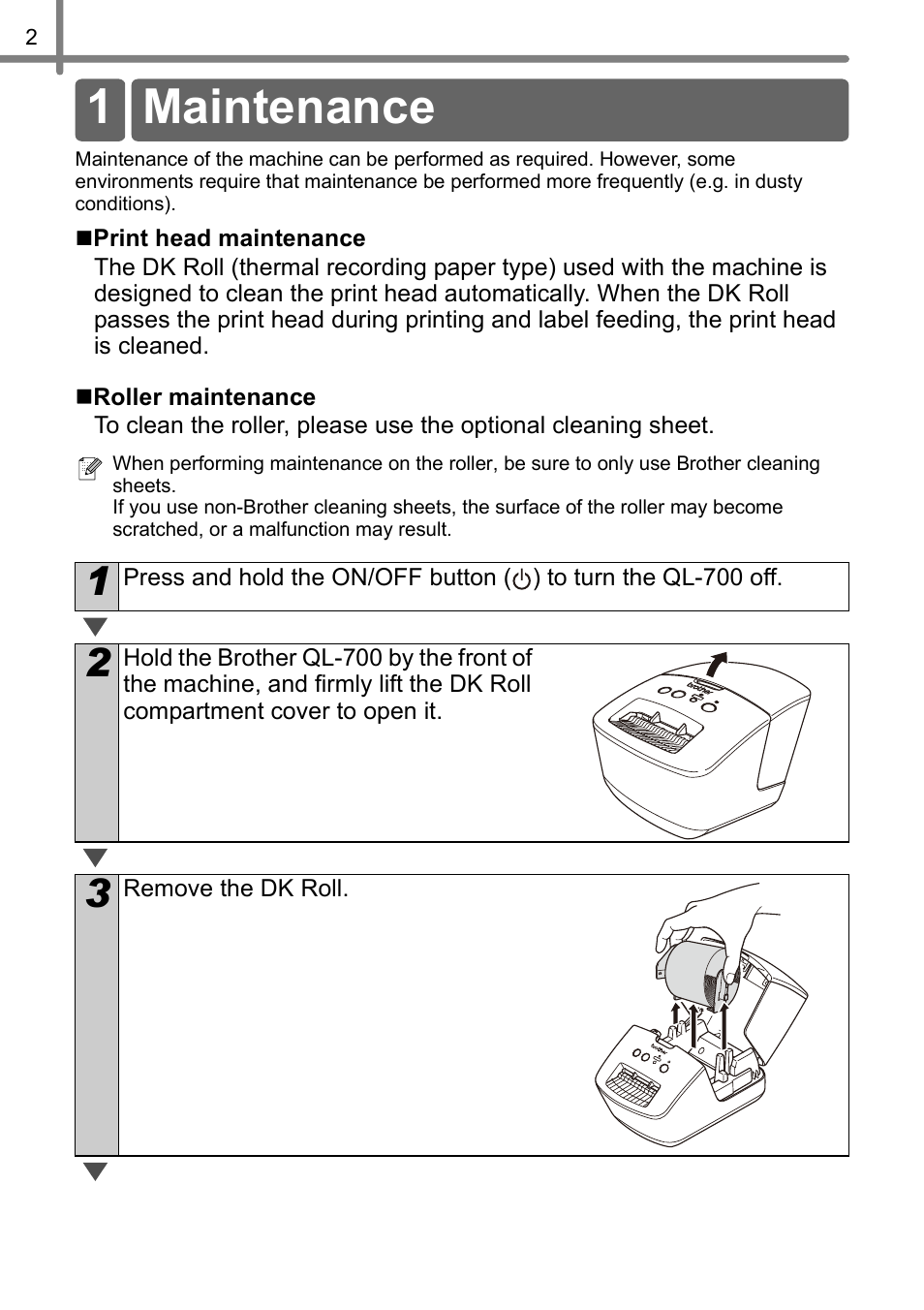 Maintenance, 1 maintenance | Brother Label Printer QL-700 User Manual | Page 4 / 8