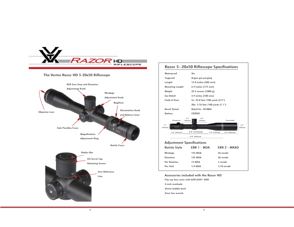 Vortex Optics RAZOR HD 5-20X50 (MRAD) - EBR-2 5 MRAD TURRETS User Manual | Page 2 / 11