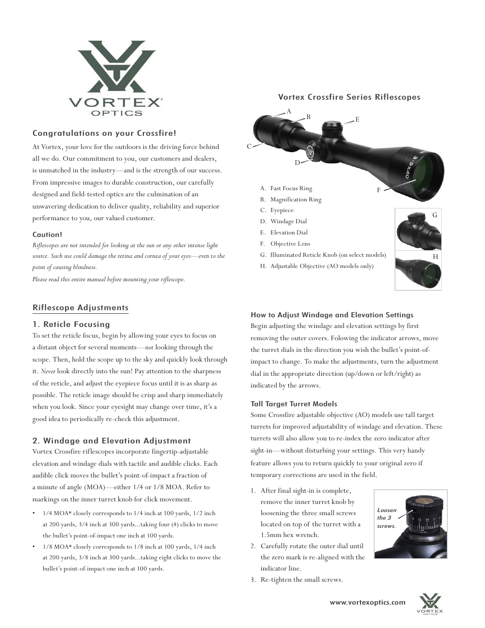 Vortex Optics CROSSFIRE 1.5-4X32 - V-PLEX User Manual | 4 pages