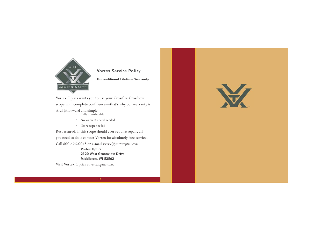 Vortex Optics CROSSFIRE 3X32 CROSSBOW - CROSSBOW ILLUMINATED User Manual | Page 8 / 8