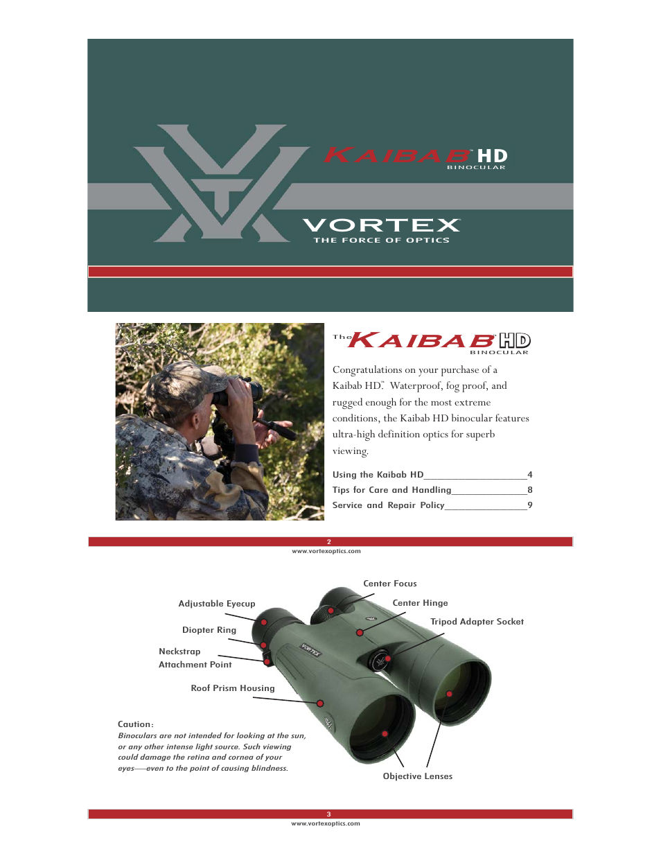 Vortex Optics KAIBAB HD 15X56 BINOCULAR User Manual | 3 pages