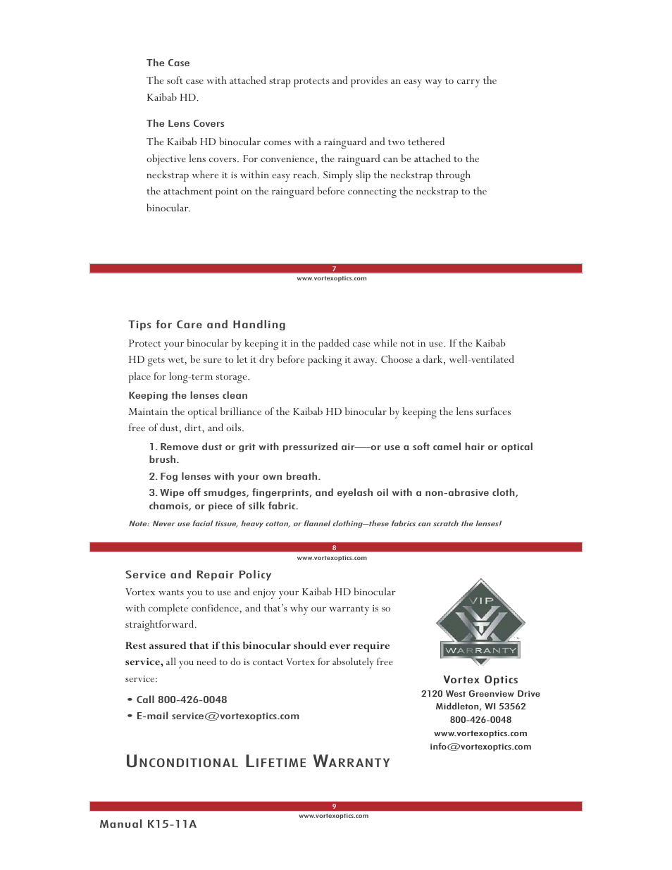 Vortex Optics KAIBAB HD 15X56 BINOCULAR User Manual | Page 3 / 3