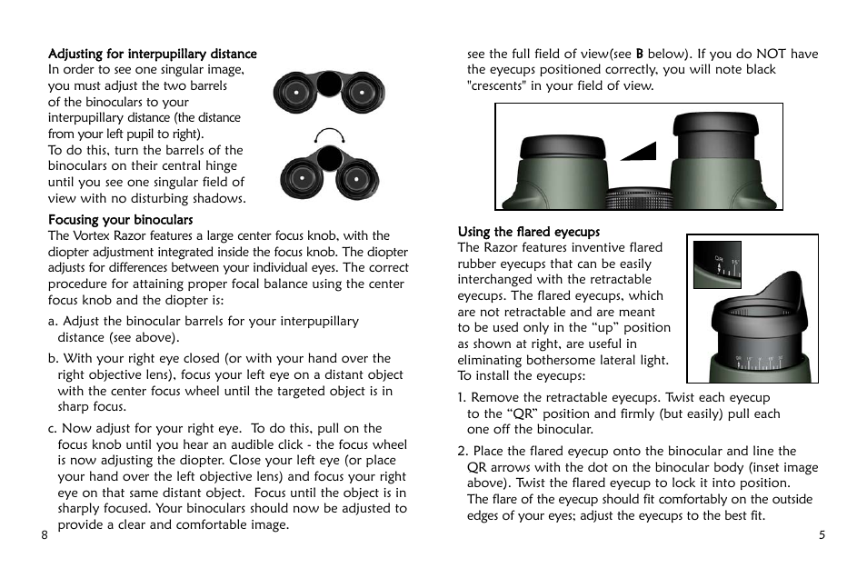 Vortex Optics RAZOR 8X42 BINOCULAR User Manual | Page 7 / 10