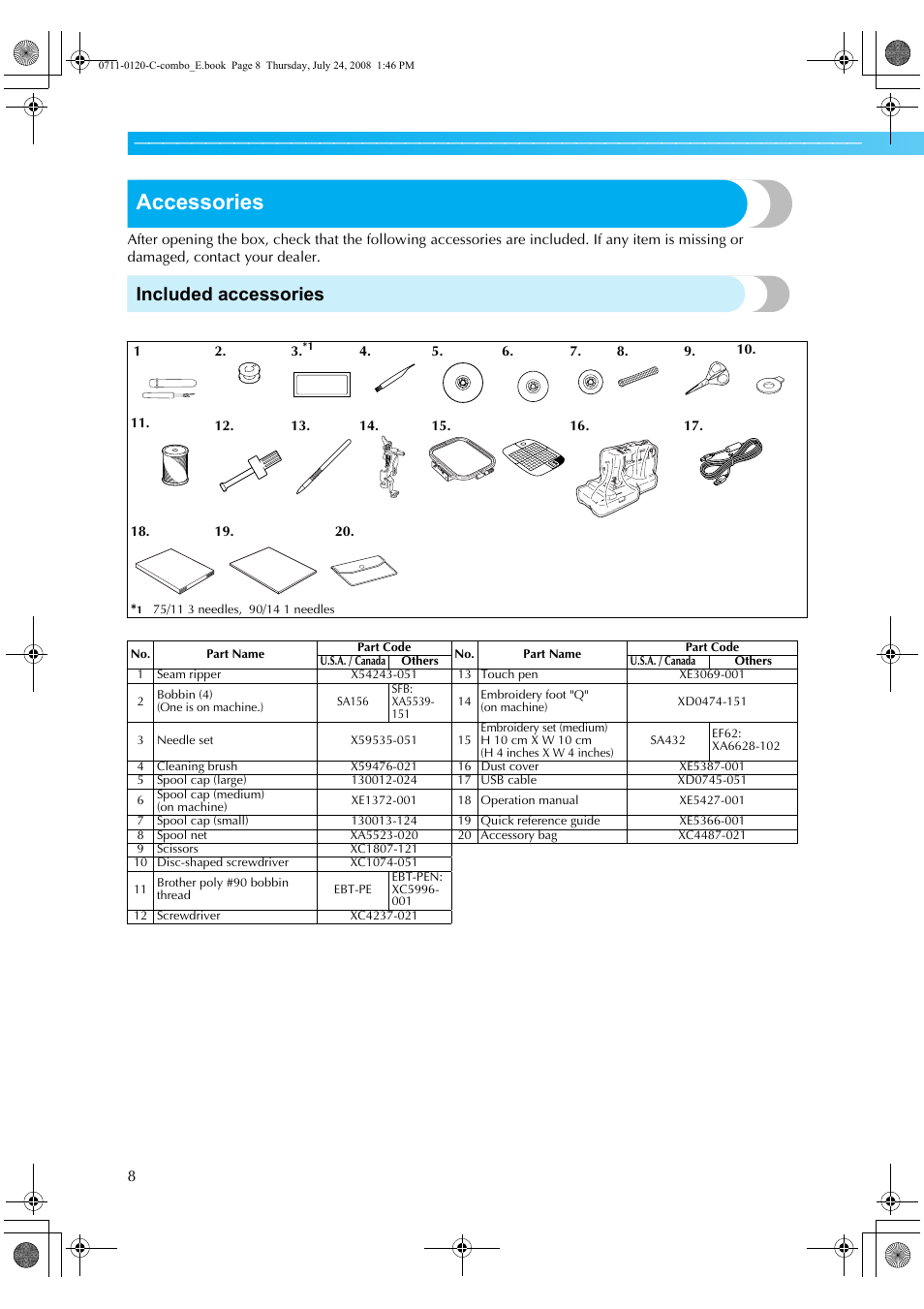 Accessories, Included accessories | Brother XE5427-001 User Manual | Page 10 / 92