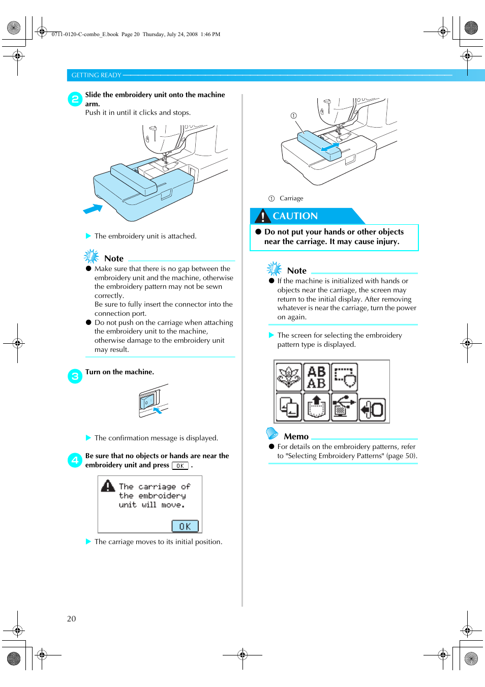 Caution | Brother XE5427-001 User Manual | Page 22 / 92