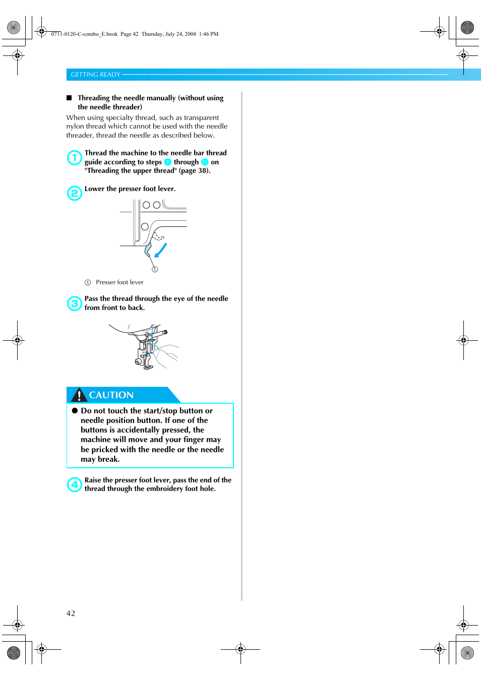 Caution | Brother XE5427-001 User Manual | Page 44 / 92