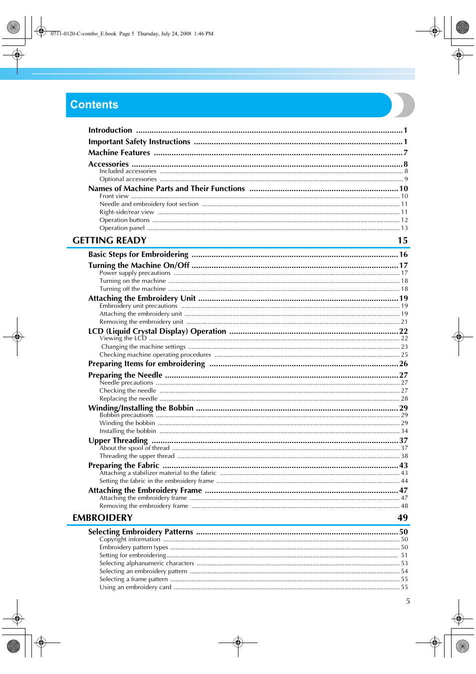 Brother XE5427-001 User Manual | Page 7 / 92
