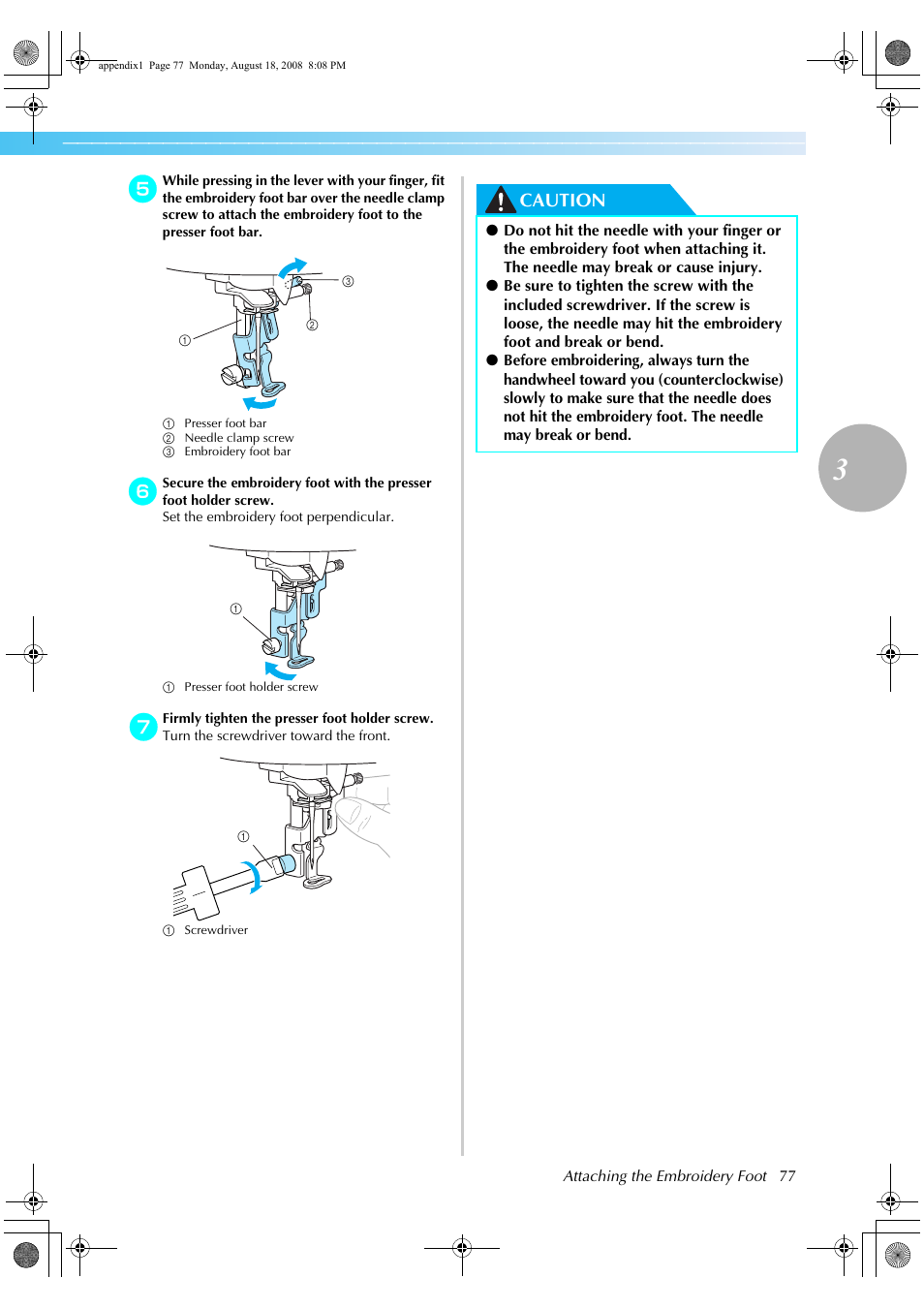 Caution | Brother XE5427-001 User Manual | Page 79 / 92