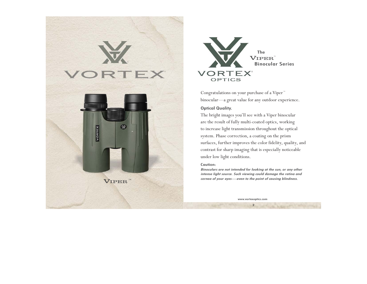 Vortex Optics VIPER 6X32 BINOCULAR User Manual | 5 pages