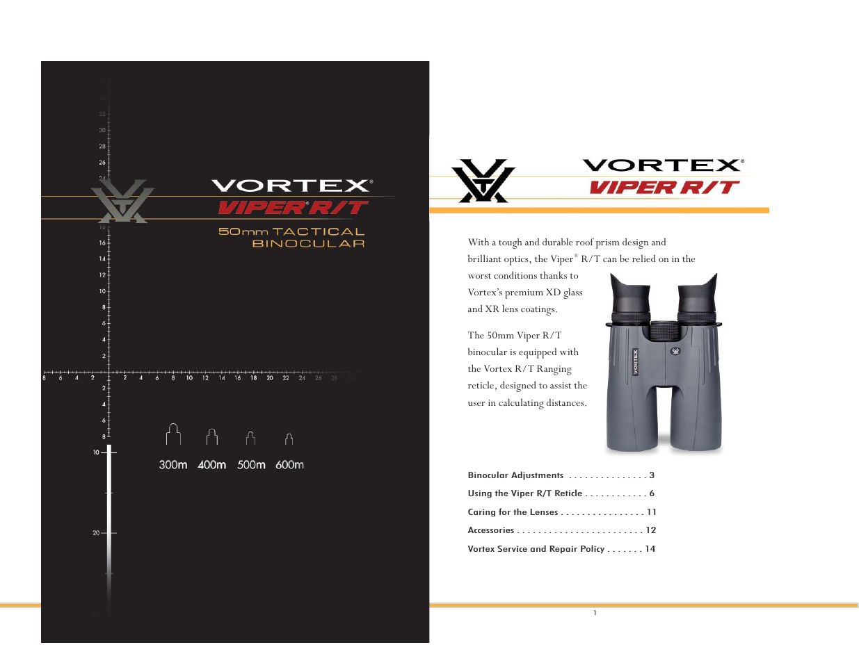 Vortex Optics VIPER R/T 10X50 BINOCULAR User Manual | 8 pages