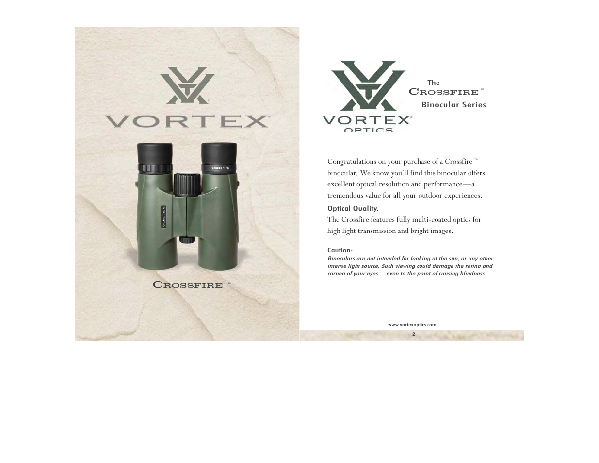 Vortex Optics CROSSFIRE 8X32 BINOCULAR User Manual | 5 pages