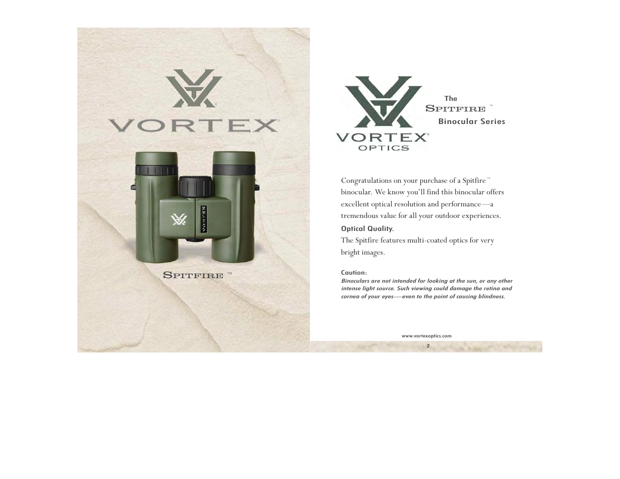 Vortex Optics SPITFIRE 8.5X32 BINOCULAR User Manual | 5 pages