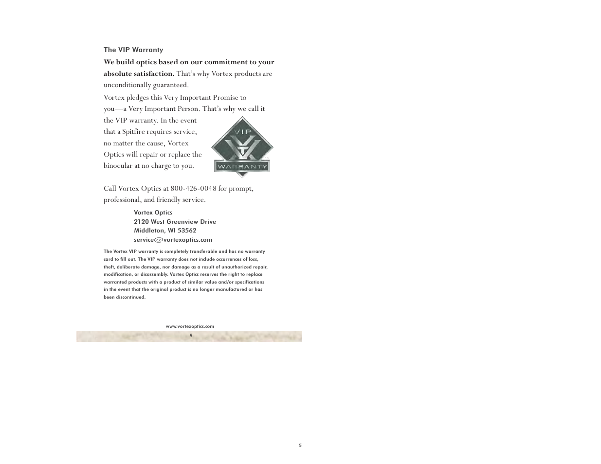 Vortex Optics SPITFIRE 8.5X32 BINOCULAR User Manual | Page 5 / 5