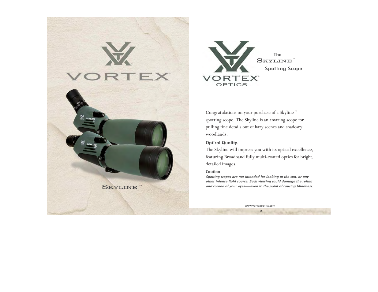 Vortex Optics SKYLINE 20-60X80 SPOTTING SCOPE User Manual | 4 pages