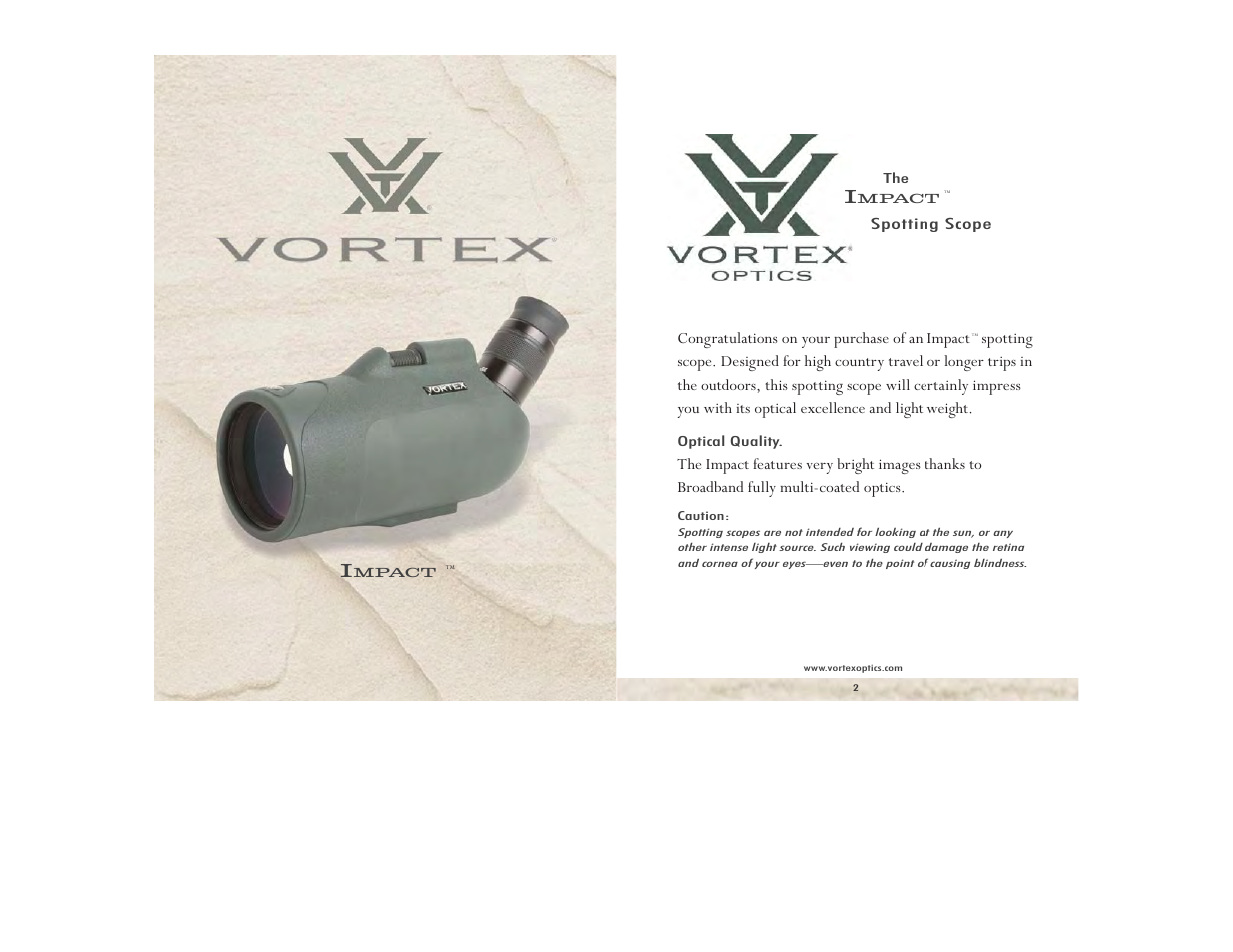 Vortex Optics IMPACT 25-75X70 SPOTTING SCOPE User Manual | 4 pages
