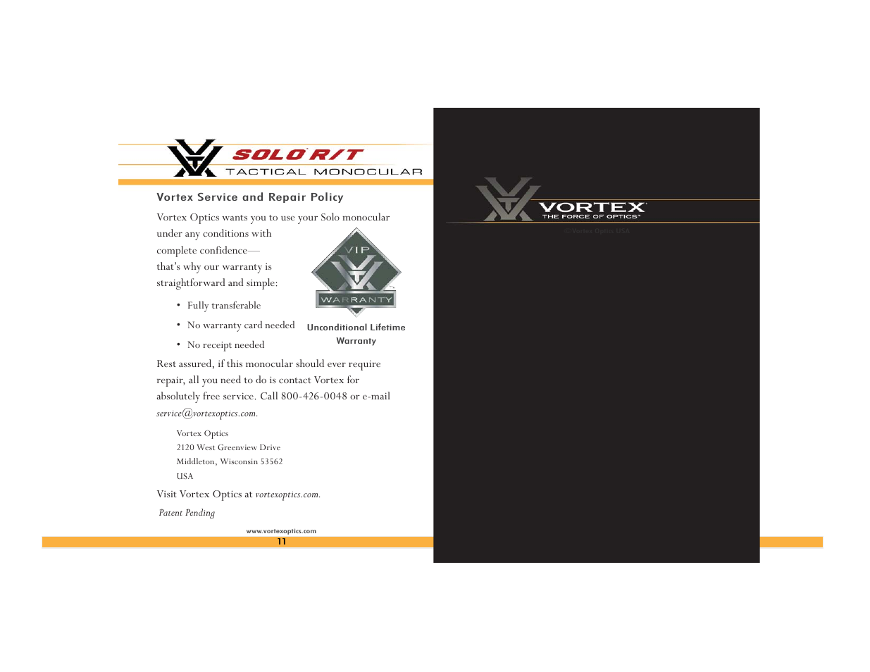 Vortex Optics SOLO TACTICAL 8X36 MONOCULAR User Manual | Page 6 / 6