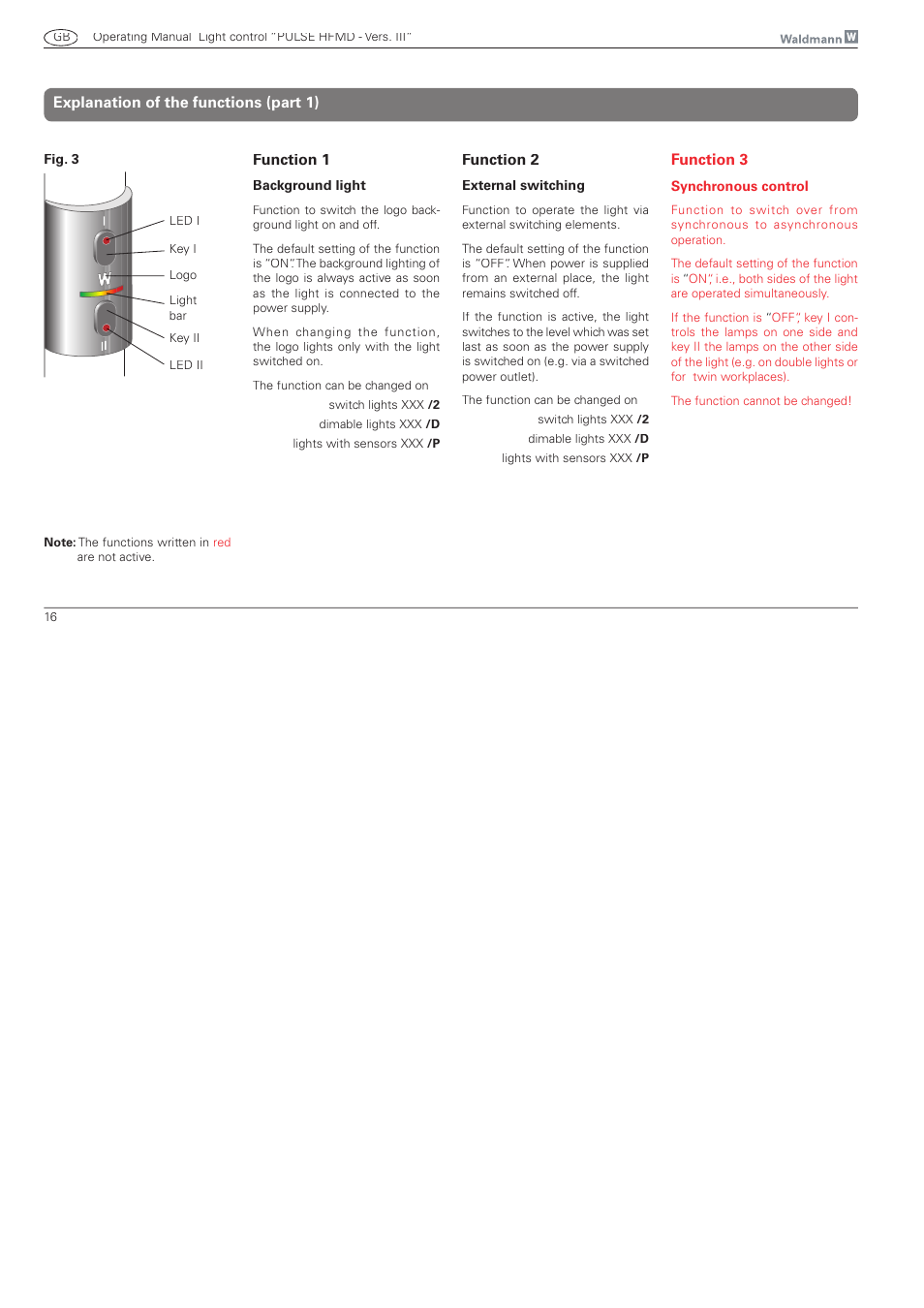 Explanation of the functions (part 1) function 2, Function 1, Function 3 | Waldmann PULSE HFMD version VFC III - with MFT User Manual | Page 16 / 24