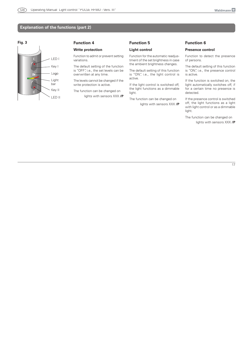 Explanation of the functions (part 2) function 4, Function 5, Function 6 | Waldmann PULSE HFMD version VFC III - with MFT User Manual | Page 17 / 24