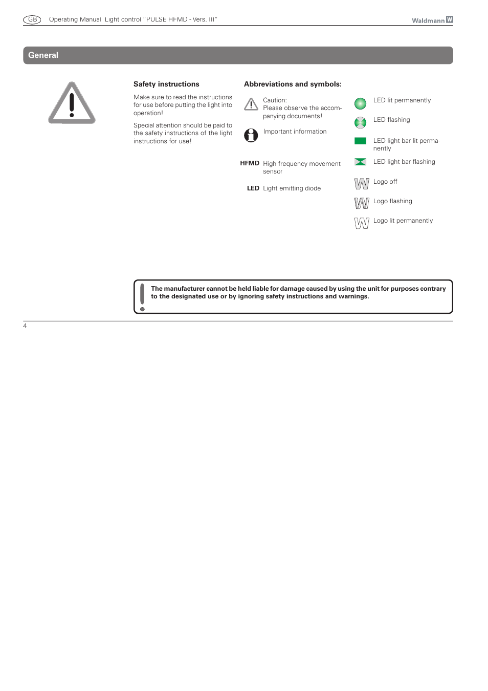 General | Waldmann PULSE HFMD version VFC III - with MFT User Manual | Page 4 / 24