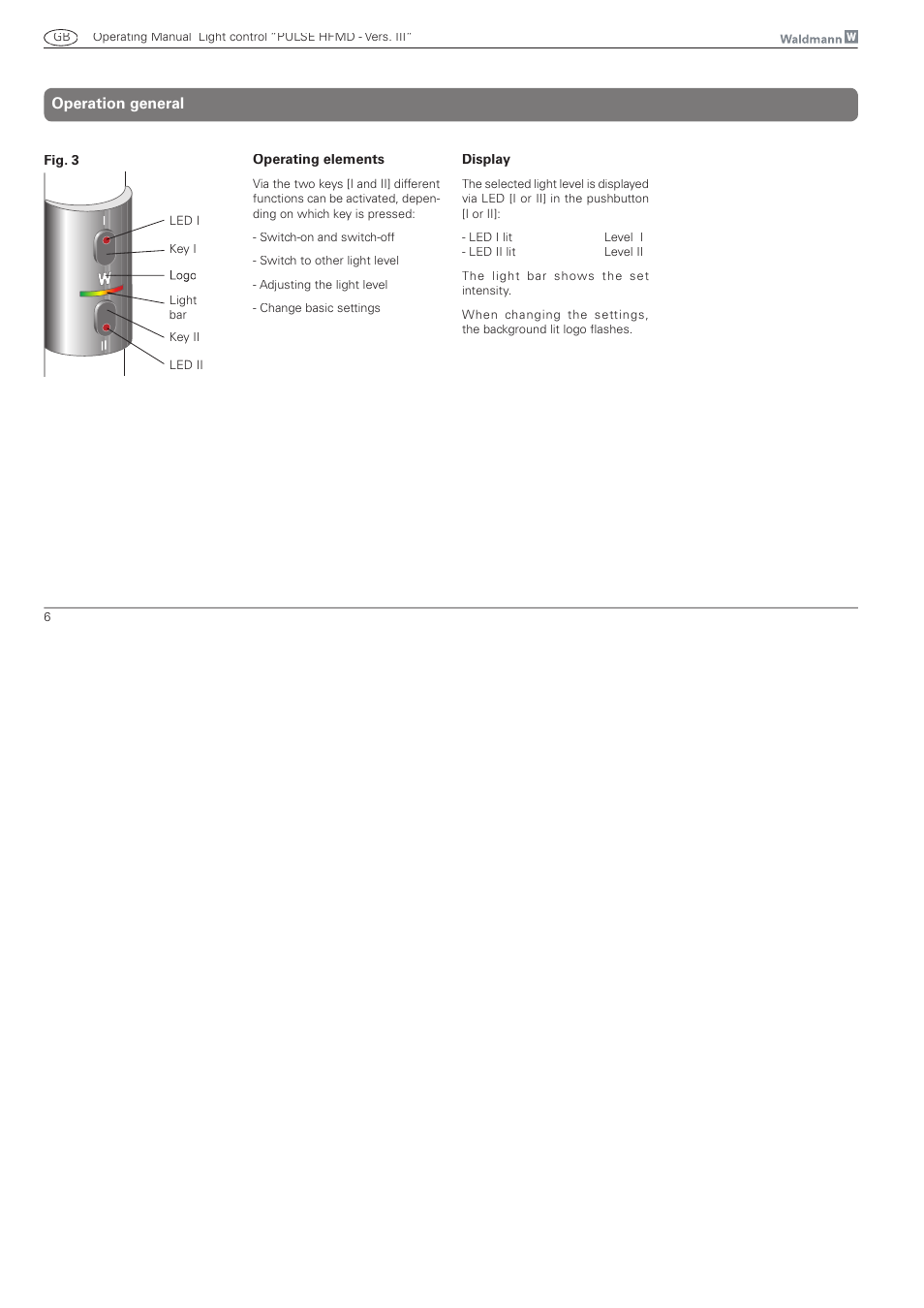Operation general | Waldmann PULSE HFMD version VFC III - with MFT User Manual | Page 6 / 24