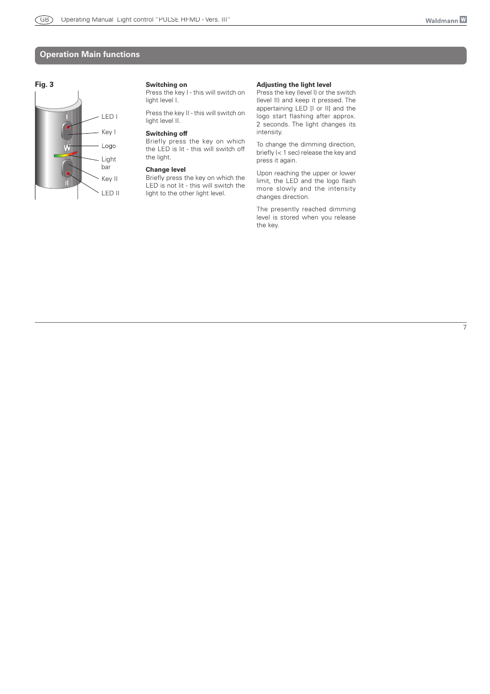 Operation main functions | Waldmann PULSE HFMD version VFC III - with MFT User Manual | Page 7 / 24