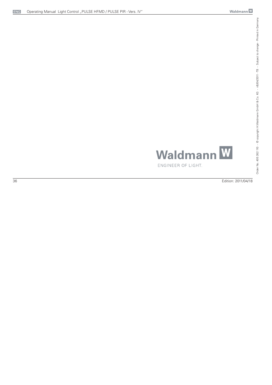 Waldmann PULSE PIR version IV - with MFT, Typ II User Manual | Page 36 / 36