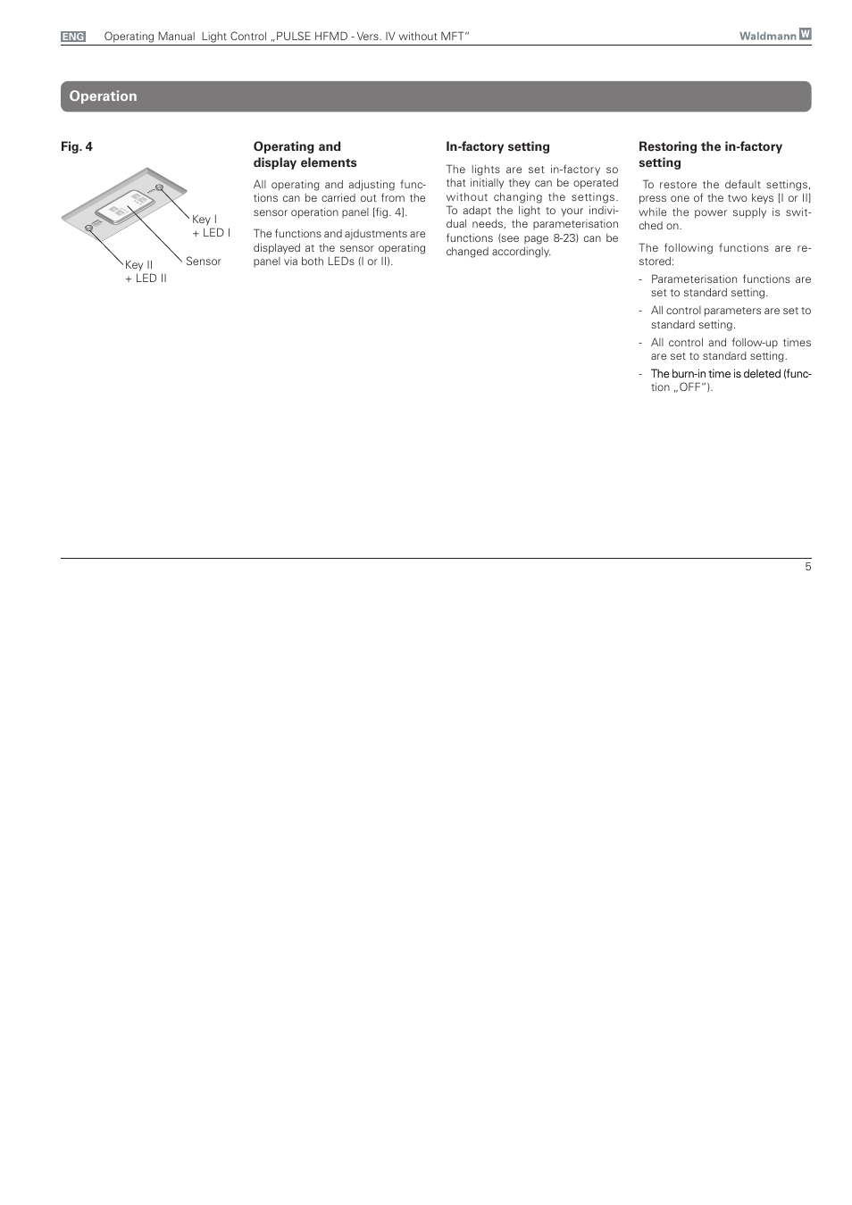 Operation | Waldmann PULSE HFMD version VFC IV - without MFT User Manual | Page 5 / 24