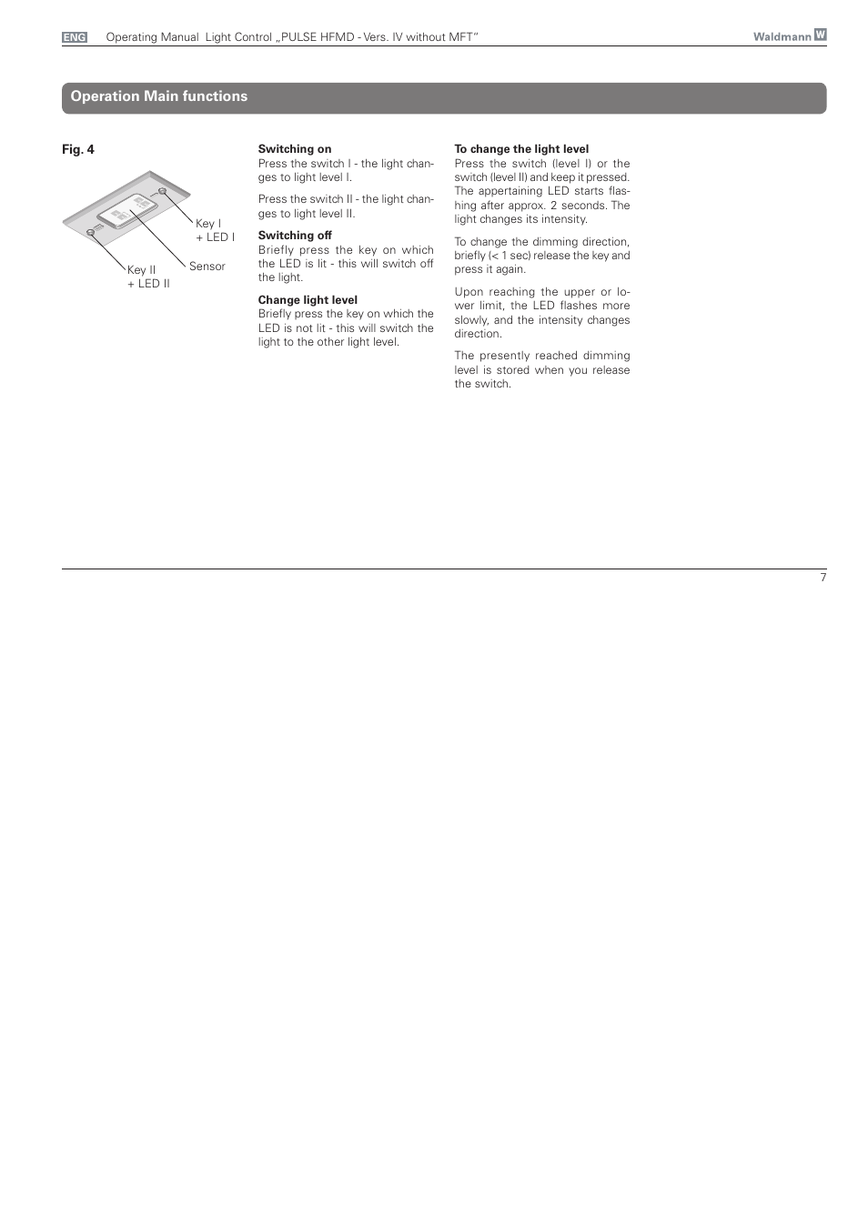 Operation main functions | Waldmann PULSE HFMD version VFC IV - without MFT User Manual | Page 7 / 24