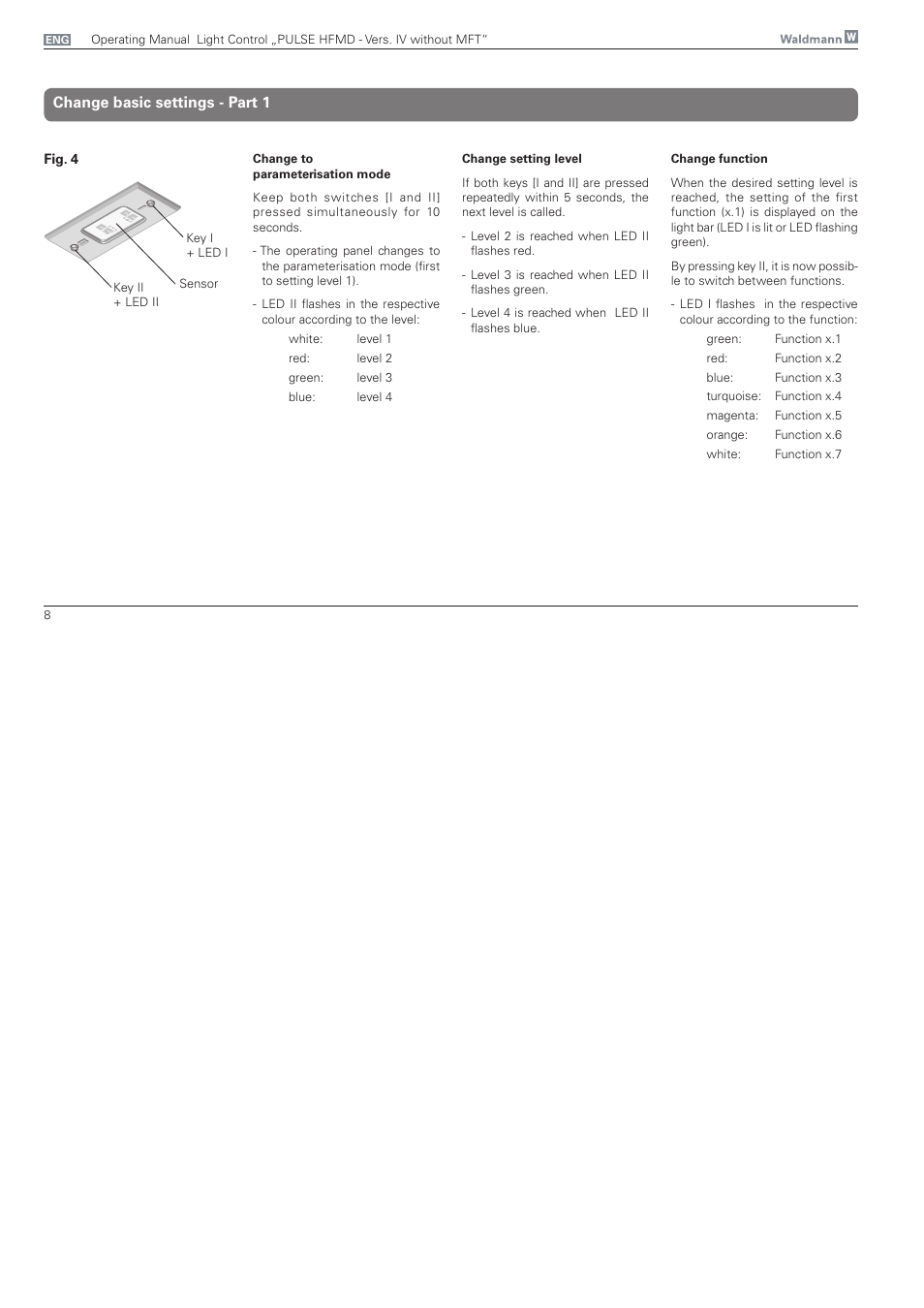 Change basic settings, Change basic settings - part 1 | Waldmann PULSE HFMD version VFC IV - without MFT User Manual | Page 8 / 24