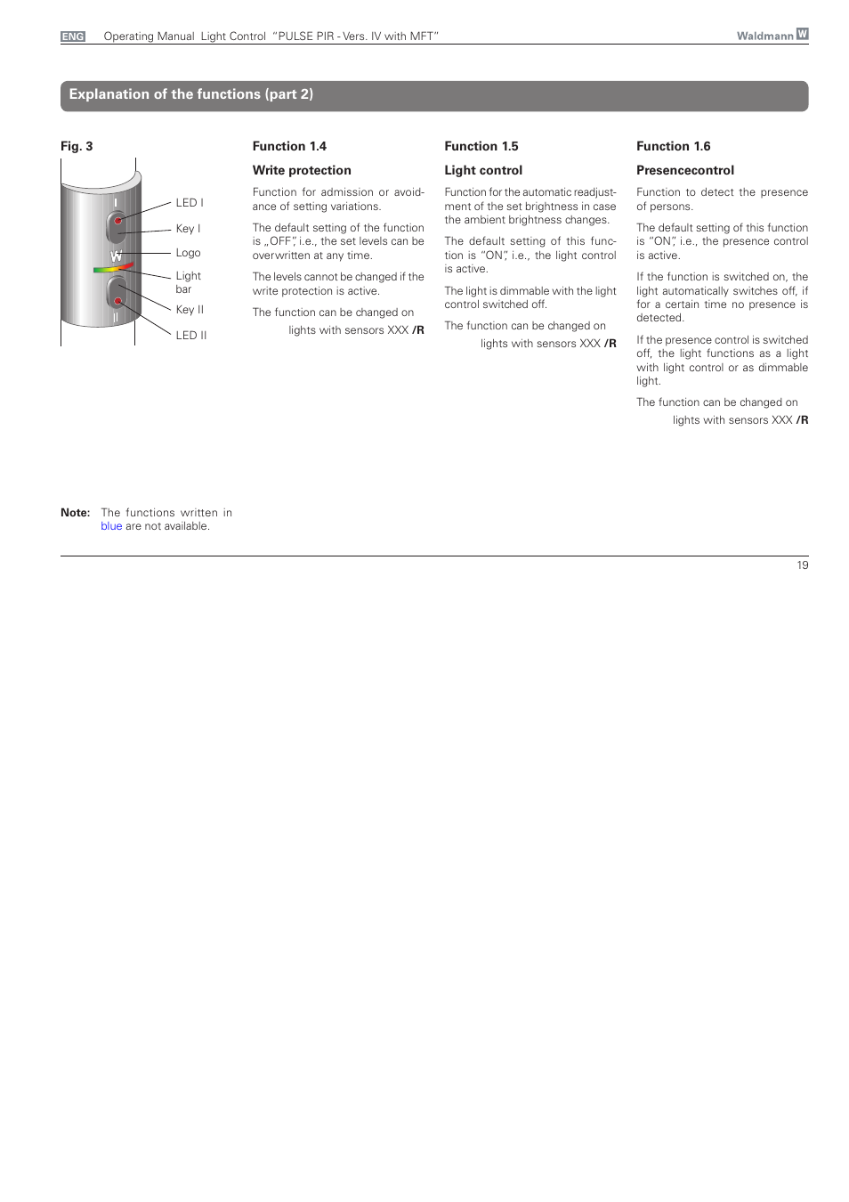 Explanation of the functions (part 2) | Waldmann PULSE PIR version IV - with MFT, Typ I User Manual | Page 19 / 24