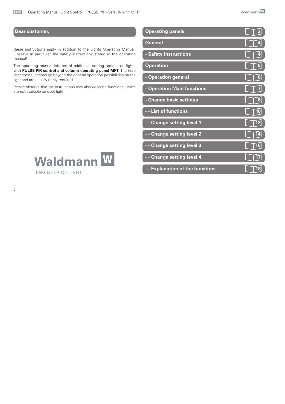 Waldmann PULSE PIR version IV - with MFT, Typ I User Manual | Page 2 / 24