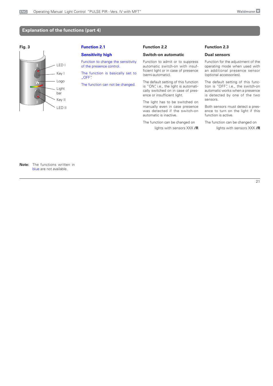 Explanation of the functions (part 4) | Waldmann PULSE PIR version IV - with MFT, Typ I User Manual | Page 21 / 24