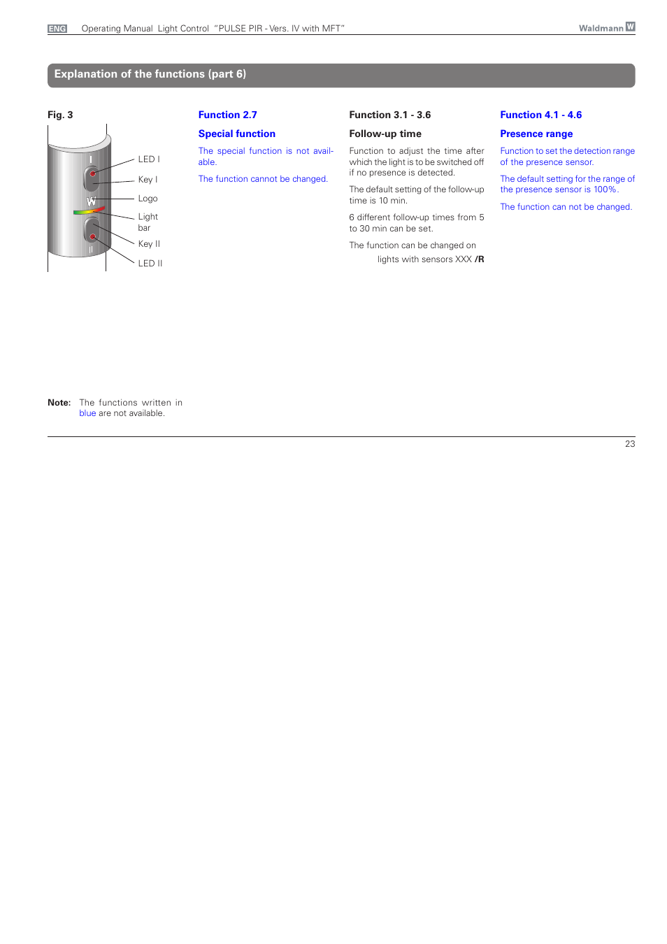 Explanation of the functions (part 6) | Waldmann PULSE PIR version IV - with MFT, Typ I User Manual | Page 23 / 24