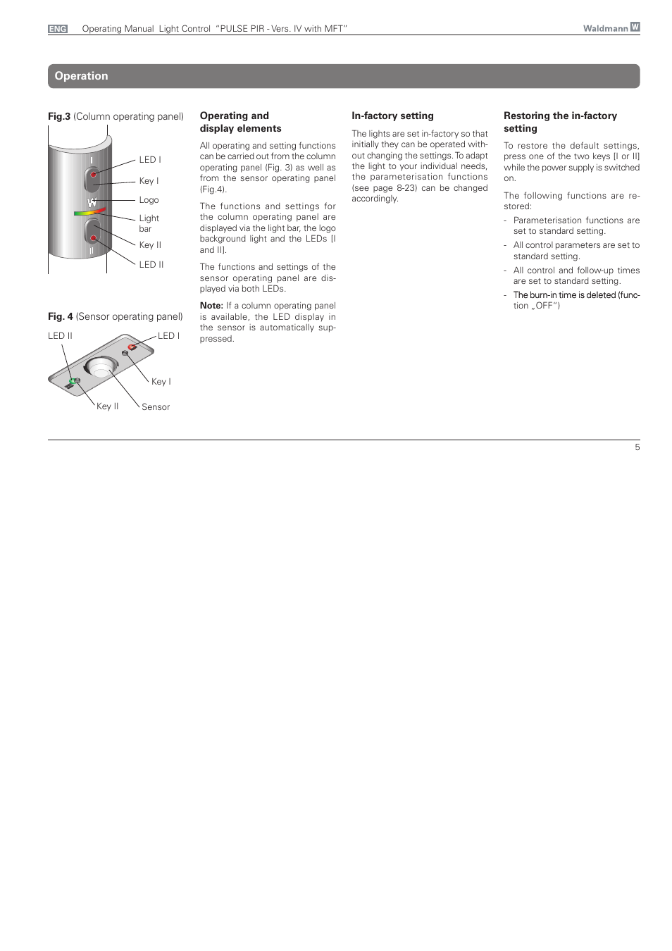 Operation | Waldmann PULSE PIR version IV - with MFT, Typ I User Manual | Page 5 / 24